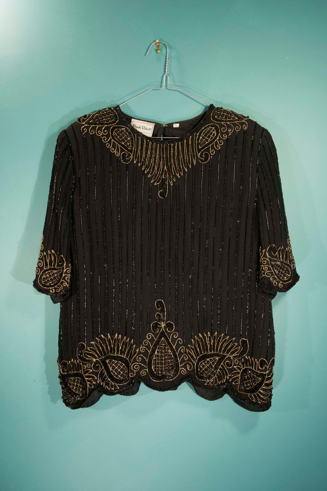 Top noir perles vintage